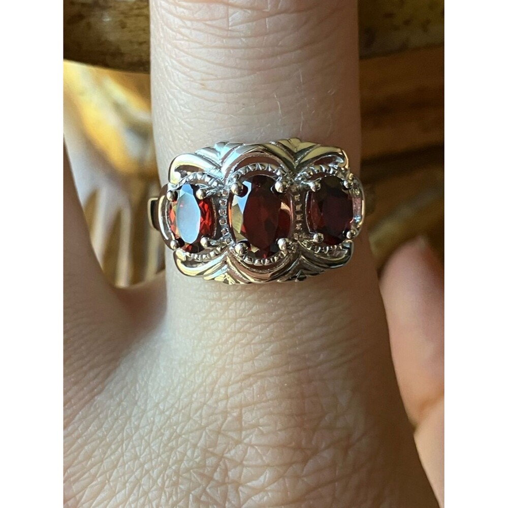 Natural Red Garnet Sterling Silver Ring Size 9